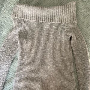 Hollister off the shoulder grey and white sweater
